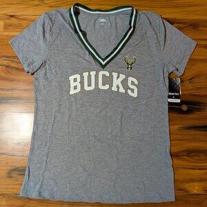 NWT Milwaukee Bucks Women's V-Neck T-Shirt Gray XL